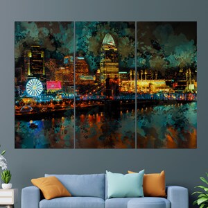 Abstract Cincinnati Canvas Print, Cincinnati Skyline, Cincinnati Painting, Cincinnati Wall Art