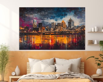 シンシナティの抽象的なキャンバスプリント、シンシナティのスカイライン、シンシナティの絵画、シンシナティの壁画