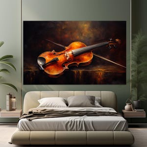 Violin Oil Painting Canvas Print, Vintage Violin Wall Art, Violinist Gift