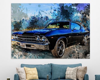 Chevrolet Chevelle SS Canvas Print, Retro Chevrolet Painting, Vintage Cars Wall Art, Chevelle Painting, Retro Chevrolet Canvas Print