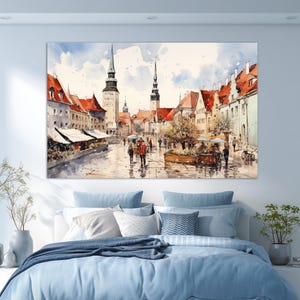 Tallinn Canvas Print, Vintage Tallinn Painting, Abstract Tallinn Wall Art, Estonia
