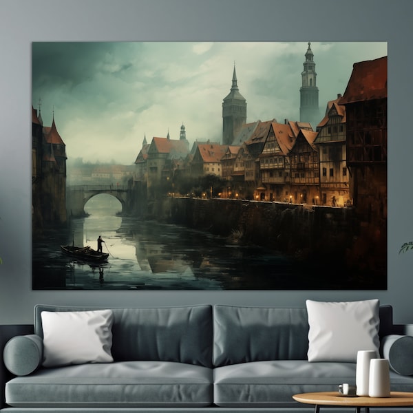 Abstract Nuremberg Painting, Vintage Nuremberg Canvas Print, Nuremberg Wall Art, Germany Canvas Art