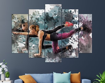 Arte mural de aeróbicos, lienzo de entrenamiento para mujeres, arte mural de fitness, lienzo de fitness, pinturas de fitness, arte mural de gimnasio, lienzo de gimnasio