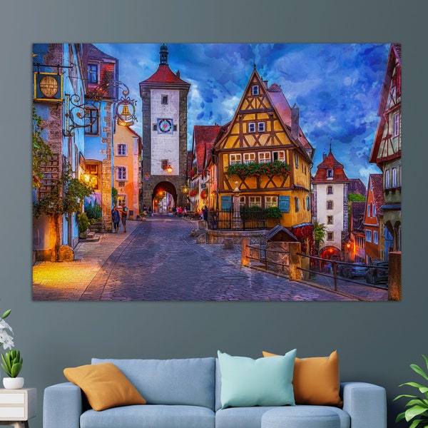 Rothenburg Canvas Print, Rothenburg Painting, Rothenburg Wall Art, Alemania Canvas Art