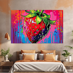 Abstract Strawberry Canvas Print, Kitchen Wall Decor, Fruits Wall Art, Strawberry Print, Strawberry Painting, Kitchen Wall Art