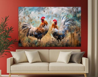 Farmhouse Wall Decor, Rooster Painting Canvas Print