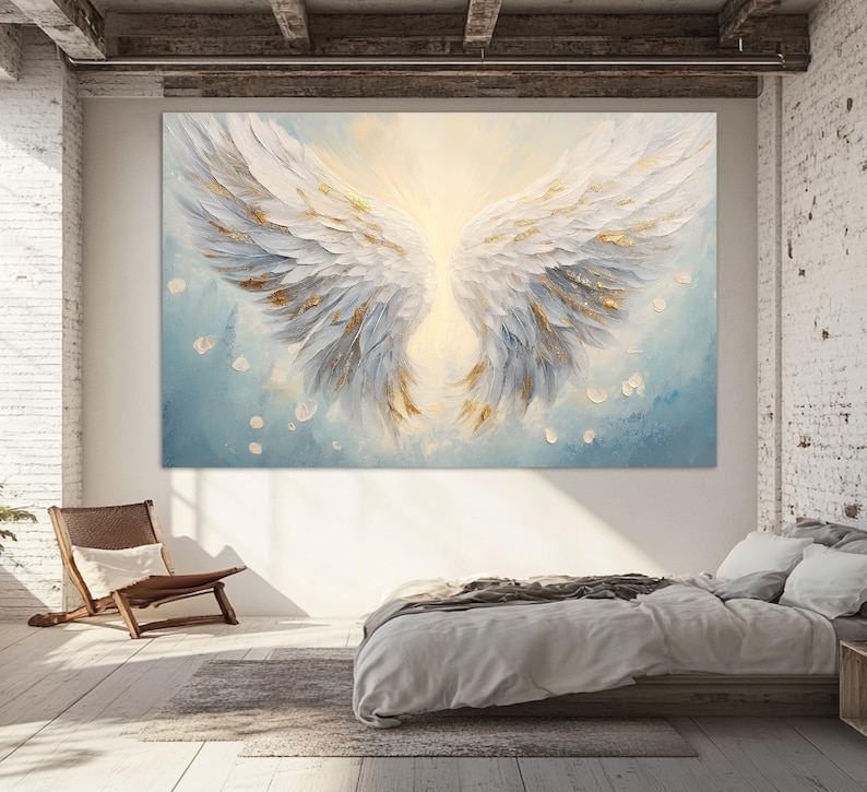 Angel Wings Painting Canvas Print, White Angel Wings Canvas Print ...
