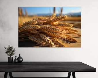 Wheat Canvas Print, Harvesting Wall Art, Wheat Close Up Print, Farmhouse Wall Art, Field Painting, Farm Wall Decor, Harvesting Canvas Art