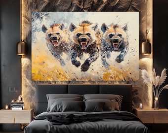 Pack of Angry Hyenas Canvas Print, Hyena Wall Art, Abstract Hyena Painting, Hyena Poster, Animals Wall Art