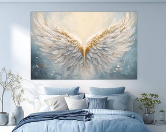Abstract Angel Wings Canvas Print, White Angel Wings Painting, Religious Wall Art, Angels Wall Art, Religious Wall Decor
