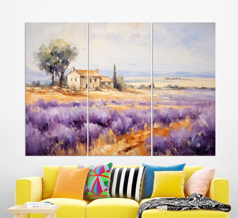 Lavender Field in Provence Painting Canvas PRINT, Provence Wall Art, Lavender Field Painting, Rustic Canvas Art image 3
