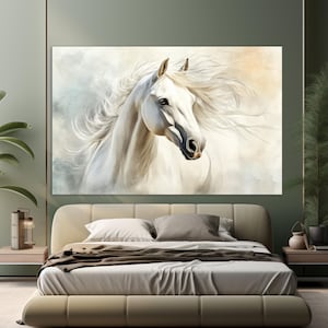 Impression sur toile grande peinture cheval, peinture cheval blanc, impression sur toile cheval, art mural chevaux, affiche portrait cheval blanc