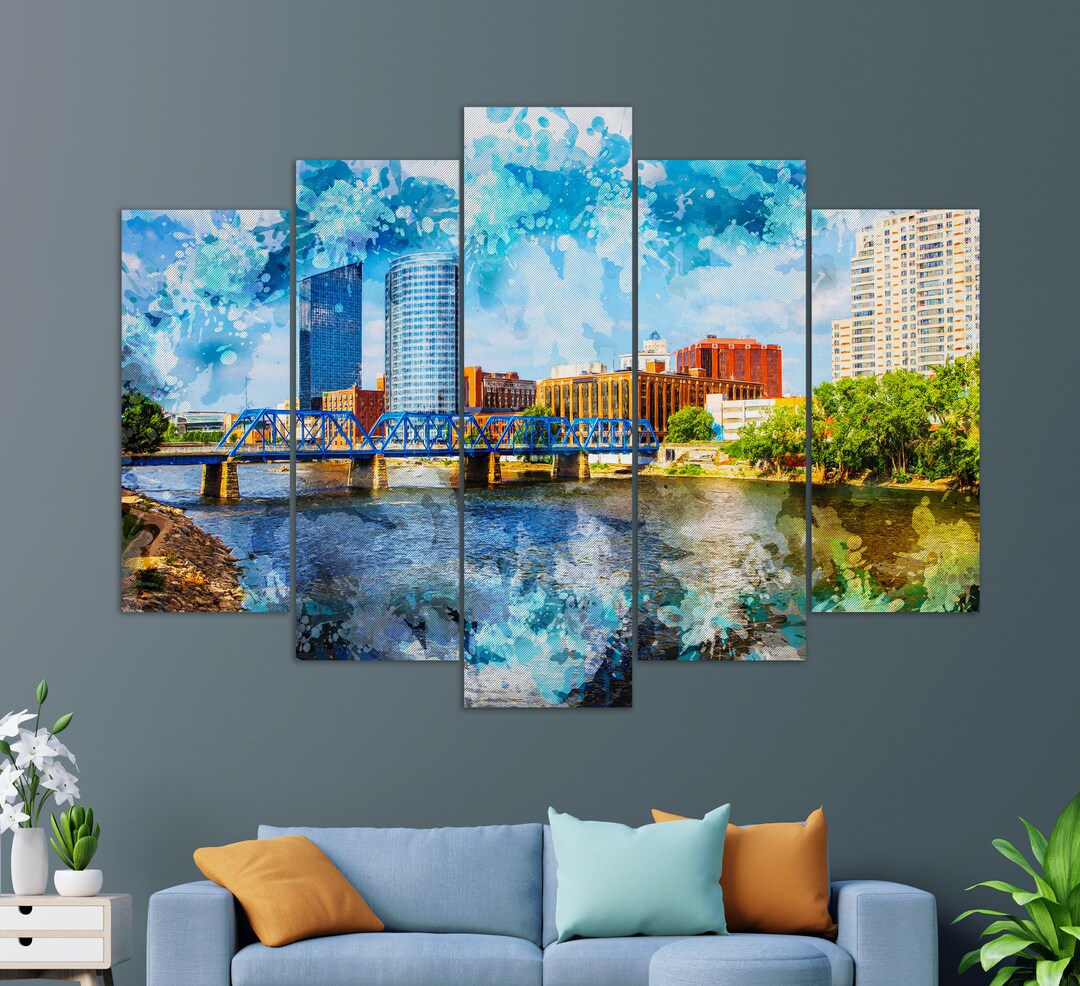 Grand Rapids Canvas Print, Grand Rapids Skyline, Grand Rapids Painting