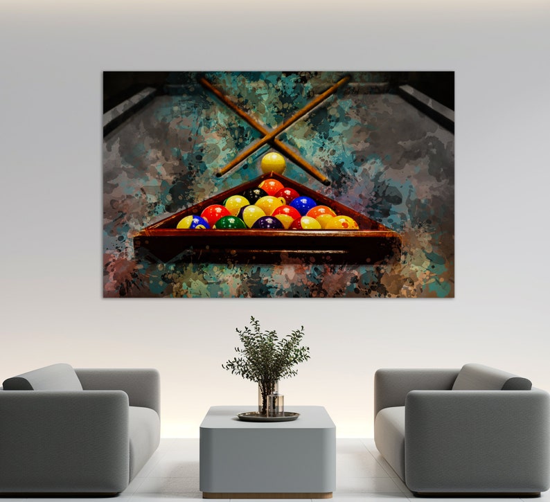 Billiards Wall Art, Billiard Painting, Billiard Canvas Print, Billiard Wall Decor, Billiard Room Decor image 2