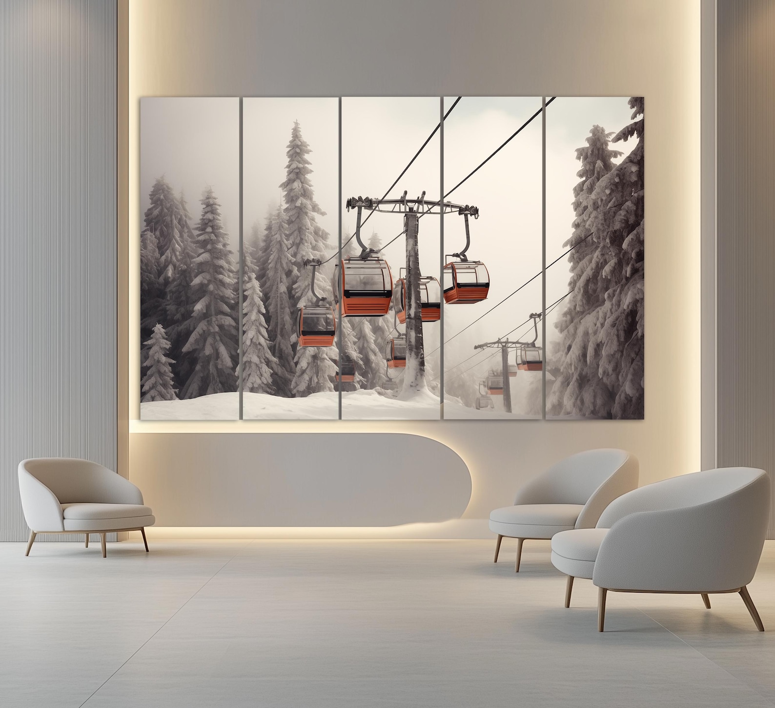 Ski Lift Canvas Print, Winter Painting, Abstract Ski Wall Art, Ski Lift ...