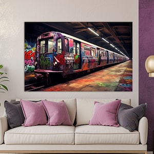 Subway Station Canvas Print, Metro Station Painting, Graffiti Wall Art, Metro Train Canvas, Underground Wall Art