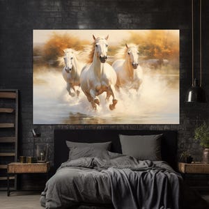 Cuadro de caballos blancos, impresión en lienzo de caballos, arte mural de caballos