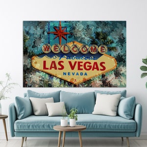 Impresión en lienzo "Bienvenido a Las Vegas", arte en lienzo de Las Vegas, pintura de Las Vegas, arte mural de Las Vegas