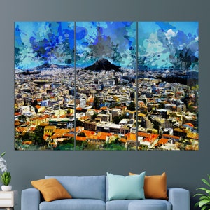 Athen Skyline, Athen Leinwand Druck, abstrakte Athen Malerei, Griechenland Wandkunst, Athen Leinwand Kunst