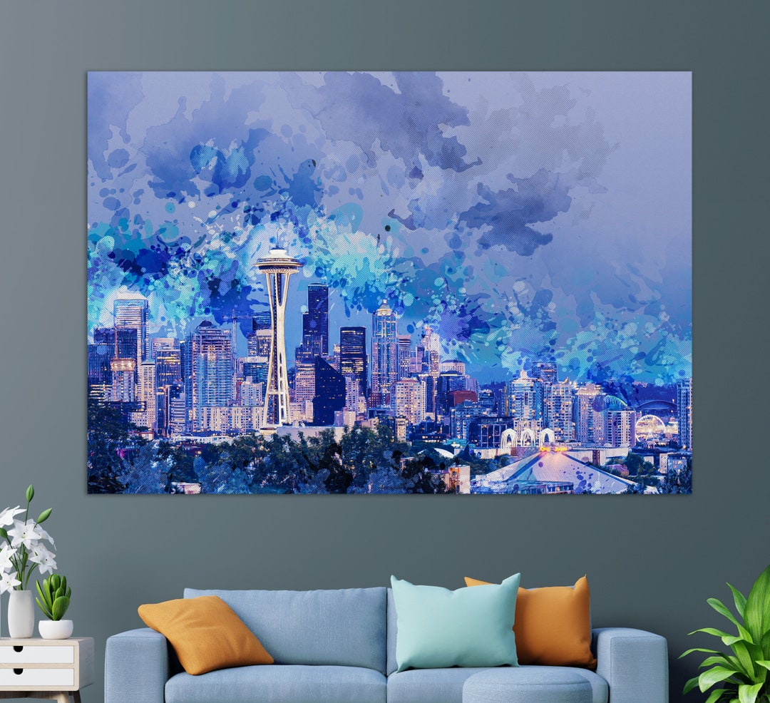Abstract Seattle Canvas Print, Seattle Skyline, Seattle Painting