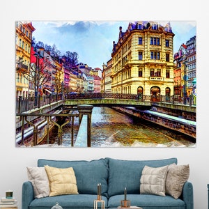 Karlovy Vary Canvas Print, Karlovy Vary Painting, Carlsbad Downtown, Carlsbad Wall Art, Czech Republic Wall Art