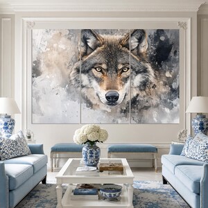Large Wolf Painting Canvas Print, Abstract Wolf Painting, Wolf Canvas Print, Wolf Wall Art, Wolf Portrait, Wolf Poster image 2
