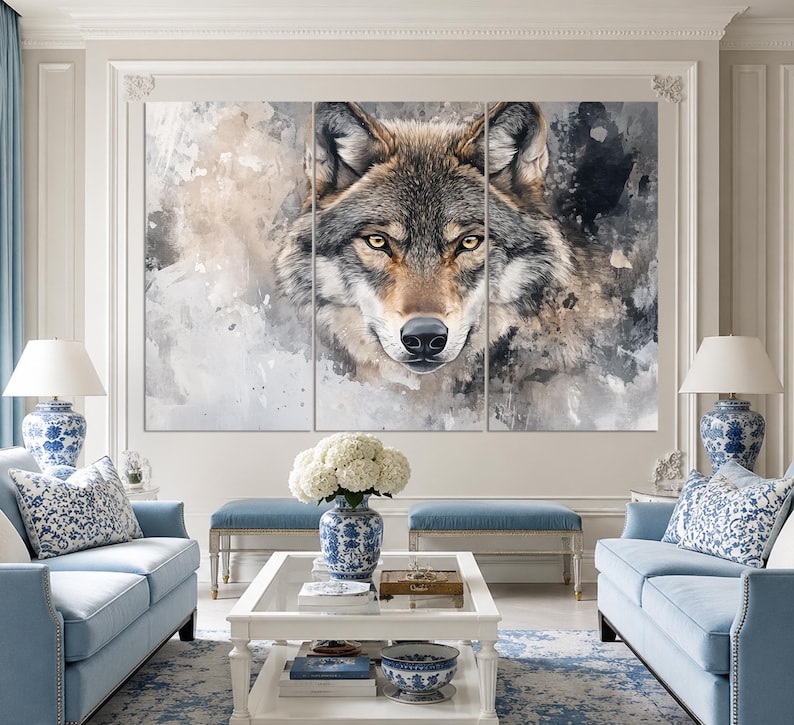 Large Wolf Painting Canvas Print, Abstract Wolf Painting, Wolf Canvas Print, Wolf Wall Art, Wolf Portrait, Wolf Poster image 2