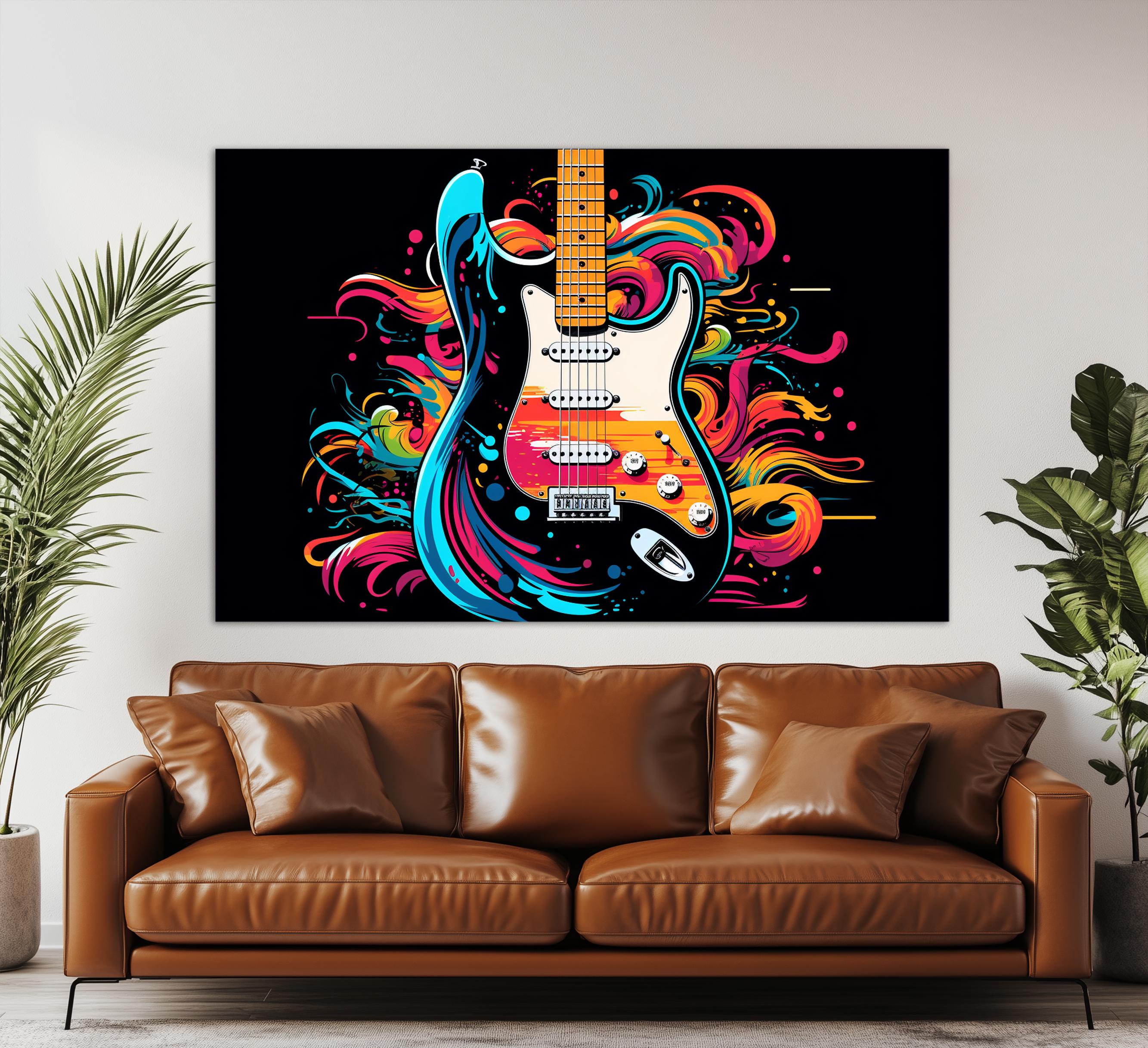 Abstract Guitar Painting, Guitar Canvas Print, Abstract Music Wall