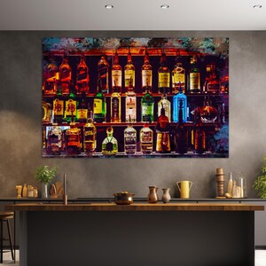 Alcohol Wall Art, Bottles with Alcohol Drinks Canvas Print, Alcohol Painting, Kitchen Wall Decor, Pub Wall Art, Restaurant Print image 3