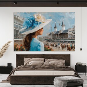 Kentucky Derby Wall Art, Horse Racing Painting Canvas Print, Horse Racing Wall Art, Horse Racing Fan Gift, Kentucky Derby Canvas