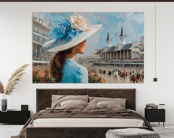 Kentucky Derby Wall Art, Horse Racing Painting Canvas Print, Horse Racing Wall Art, Horse Racing Fan Gift, Kentucky Derby Canvas