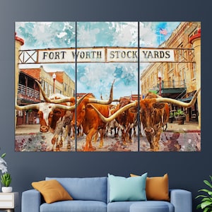 Impresión en lienzo de Fort Worth Stockyards, pintura abstracta de Fort Worth, arte mural de Fort Worth