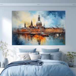Misty Dresden Painting, Vintage Dresden Wall Art, Dresden Canvas Print, Germany Canvas Art