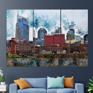 Abstract Nashville Canvas Print, Nashville Skyline, Nashville Painting, Nashville Wall Art