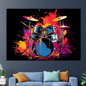 Abstract Drums Canvas Print, Drummer Gift, Pop Art Drums Wall Art, Rock Club Wall Decor