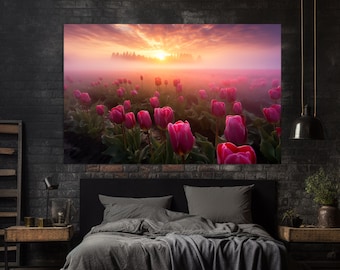 Tulip Field Painting Canvas Print, Floral Wall Art, Tulip Flowers Canvas Print, Flowers Painting, Floral Wall Decor, Tulips Print