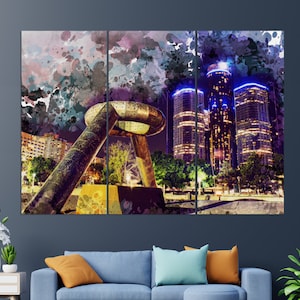 Abstract Detroit Canvas Print, Detroit Skyline, Detroit Painting, Detroit Wall Art