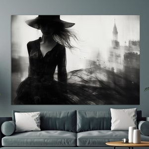 Abstract Mysterious Woman Black and White Canvas Print, Gothic Wall Art