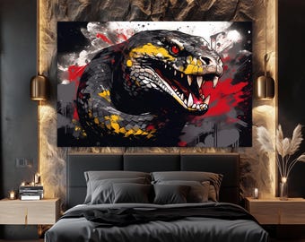 Angry Snake Pop Art Portrait Canvas Print, Snake Wall Art, Pop Art Snake, Snake Canvas Art, Reptile Wall Art