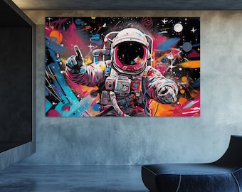 Abstrakt astronaut canvastavla, popkonst astronaut väggkonst, astronautmålning, astronaut canvastavla