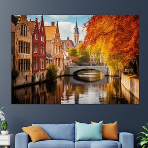 Autumn Bruges Wall Art, Bruges Painting, Bruges Canvas Print, Belgium