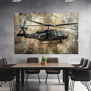 Abstract Military Helicopter Canvas Print, Military Helicopter Wall Art, Aircrafts Wall Art, Black Hawk Pilot Gift