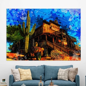 Wild West Canvas Print, Old West Wall Decor, Wild West Saloon Painting, Wild West Wall Art