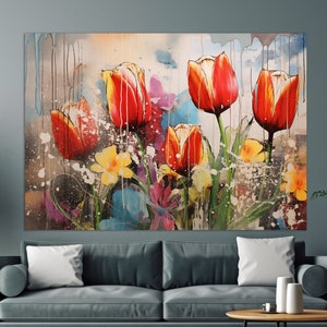 Floral Wall Art, Tulip Flowers Canvas Print, Flowers Painting, Floral Wall Decor, Tulips Print
