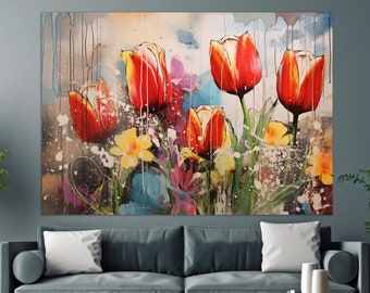 Floral Wall Art, Tulip Flowers Canvas Print, Flowers Painting, Floral Wall Decor, Tulips Print