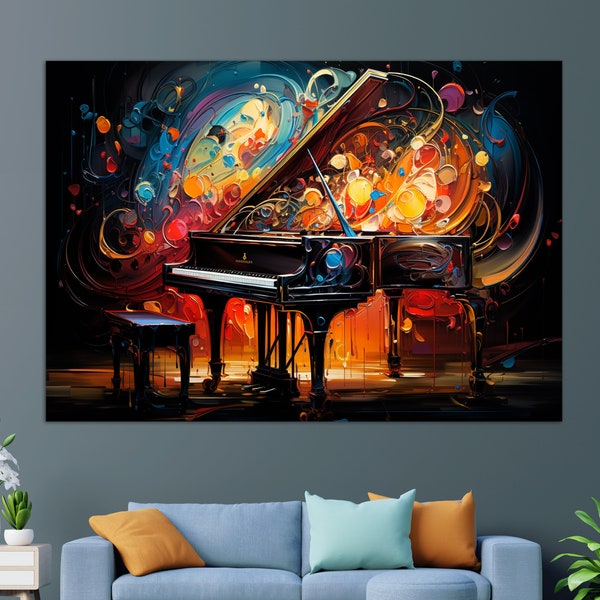 Abstract Grand Piano Canvas Print, Piano Wall Art, Piano Painting, Pianist Gift, Piano Bar Wall Decor