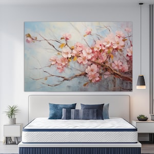 Branch of Pink Flowers Soft Tones Oil Painting Canvas PRINT, Pink Blossom Painting, Floral Canvas Print