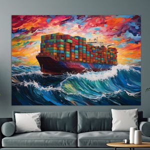 Frachtschiff Leinwanddruck, Nautische Wandkunst, Containerschiff Malerei, Frachtwandkunst