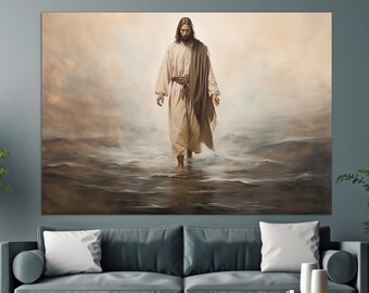 Jesus Christ Walking on the Water Canvas Print, Jesus Christ Painting, Religious Wall Art, Christian Painting