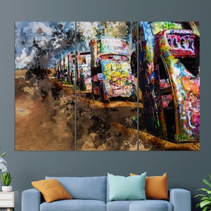 Cadillac Ranch Canvas Print, Cadillac Ranch Painting,  Amarillo Wall Art